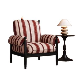 Silla Vintage Francesa, Sofá Individual Retro, Tela Roja, Respaldo de Madera Maciza, Estilo Casual, Muebles para el Hogar de Mediados de Siglo, Diseño para Balcón - Product Image 3