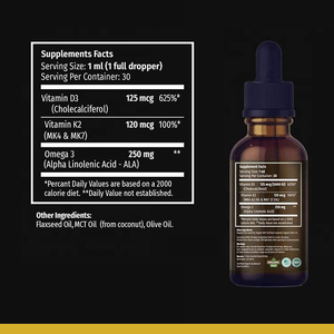 Puissant 4 en 1 Oméga <span class=keywords><strong>3</strong></span> MCT Huile 125 Mcg 5000IU Vitamine K2 D3 Liquide Oral pour les <span class=keywords><strong>Muscles</strong></span> Osseux Cardiaques Adultes - Product Image 2
