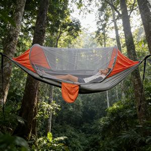 <span class=keywords><strong>Hamac</strong></span> réglable à plat avec <span class=keywords><strong>structure</strong></span> de poteaux internes et tissu en nylon de soutien pour les dormeurs sur le dos - Product Image 1