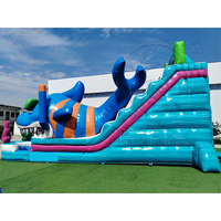 Château gonflable aquatique de qualité commerciale pour l'extérieur, avec toboggan aquatique, thème « Paradis des requins », pour adultes