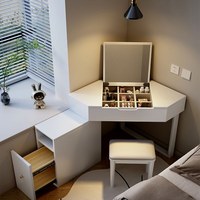 Table de maquillage triangulaire en bois massif avec bureau de rangement minimaliste, table de maquillage compacte intégrée pour les petites chambres
