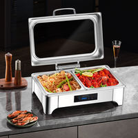 Réchaud de buffet rectangulaire en acier inoxydable, chauffe-plat électrique avec fenêtre de visualisation en verre pour hôtel et restaurant