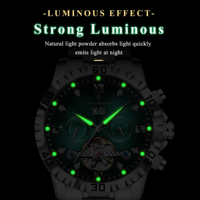 Poedagar 1418 Luxus Herren Mechanische Uhr Datum Wasserdichte Armbanduhr Skelettierte Leuchtende Edelstahl Automatikuhr für Männer