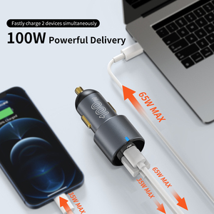 Chargeur de voiture USB C <span class=keywords><strong>en</strong></span> métal, adaptateur d'alimentation de voiture USB-C et USB-A 100W PD/QC rapide pour iPhone, <span class=keywords><strong>iPad</strong></span>, Galaxy S25 - Product Image 3