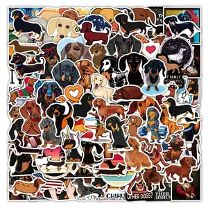 100 adet karikatür Dachshund köpek Graffiti Sticker telefon Laptop için vinil sevimli Pet çıkartmalar çanta