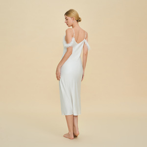 Vestido sin mangas SUHE con hombros descubiertos para mujer, en satén blanco, negro, rojo vino, rosa melocotón, azul aguamarina, liso, para dormir o estar en casa. - Product Image 3