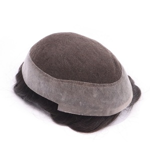 Peluca Masculina de Cabello Humano Indio, Base de Encaje Francés de 16 cm x 24 cm, Onda Natural, 130% de Densidad, Australia Erkek Peruk - Product Image 1