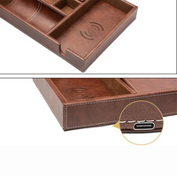 Nachtkastje Organizer Dienblad Lederen Valet Lade Voor Mannen Edc Catchall Lade Met Telefoon Oplaadstation