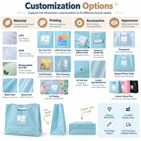Sac en plastique personnalisé imprimé avec poignée découpée et soufflet latéral en PE, avec logo, pour emballage cadeau et commercial de détail