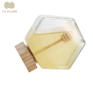 Toples madu kaca kosong segi enam mewah kualitas tinggi dengan tutup bambu & toples madu kaca heksagonal untuk penggunaan di rumah - Product Image 3