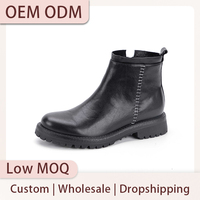 Bottes Chelsea en cuir véritable noir lavé, souples et de haute qualité, pour femmes, style marche, bottes à talon épais, vente en gros personnalisée