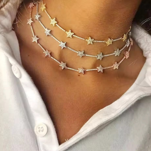 قلادة سلسلة تنس مرصعة بالنجوم، سلسلة مرصعة بأحجار الزركونيا المتألقة الصغيرة، قلادة خانقة للنساء - Product Image 5