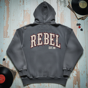 Dark grey của nam giới cắt hoodie đau khổ cổ điển 3D thêu đính vá dây kéo lên nặng bông trùm đầu Áo Hoodie - Product Image 2