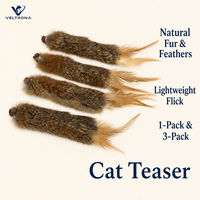 Jouet pour chat en forme de queue de lapin, en fourrure et plumes naturelles, pour chat d'intérieur