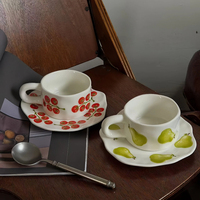 Ensemble tasse et soucoupe en céramique Cottagecore, motif tomate et poire, pour le thé de l'après-midi, pour la maison, le café, la cuisine