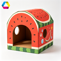 Maison pour chat en carton ondulé gaufré à motif de villa, avec revêtement UV, imperméable, anti-rayures, pliable, en matériaux recyclés pour