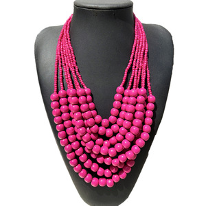 Thời trang Bohemian của phụ nữ phóng đại qua biên giới nhiều lớp hạt gạo Vòng cổ phong cách dân tộc hạt gỗ trang sức đầy màu sắc - Product Image 5