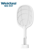 Raquette électrique anti-moustiques ABS, rechargeable, avec écran LCD, sécurité, pour la maison, avec base suspendue et debout