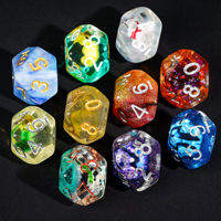 Jeu de dés de bureau polyédriques transparents multifaces personnalisés RPG en résine acrylique avec sac à cordon