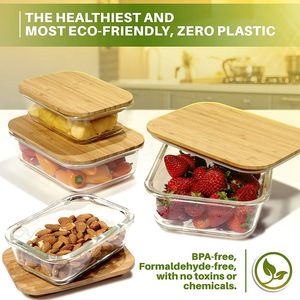 ชุดภาชนะเก็บอาหาร4ขนาดภาชนะเก็บอาหารที่แตกต่างกันพร้อมฝาไม้ไผ่สำหรับห้องครัว - Product Image 2