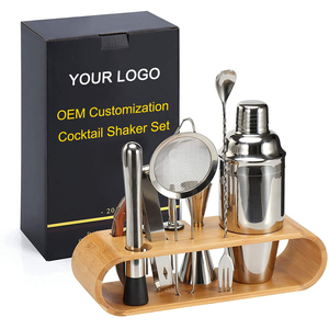 <span class=keywords><strong>Prix</strong></span> promotionnel Ensemble de 10 shakers à cocktail noir argenté avec support en bois de bambou et kit de <span class=keywords><strong>martini</strong></span> en acier inoxydable 304 pour bars - Product Image 3