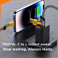 Cable USB plano trenzado de nailon 4 en 1 de 65W, duradero, con soporte de carga rápida para portátiles, dispositivos móviles Android e iOS