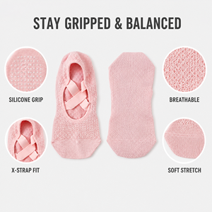 Chaussettes de yoga antidérapantes OEM personnalisées avec sangle en <span class=keywords><strong>X</strong></span> pour femmes, chaussettes de Pilates et de barre en tricot avec grip en silicone, logo personnalisé, vente en gros - Product Image 4