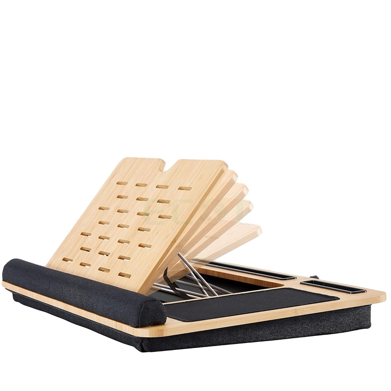 Bamboo Adjustable Angle Laptop Lap Desk with Cushion and Soft Wrist Pad for Office