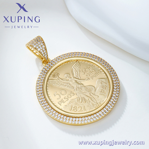 X000684866 Xuping <span class=keywords><strong>Jewelry</strong></span> <span class=keywords><strong>14K</strong></span> Chapado en oro Moneda de moda Big Rapper Hiphop Hombres Colgante - Product Image 4