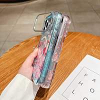 Coque de téléphone 3-en-1 de luxe 360° avec fleurs et paillettes pour iPhone 18 17 Air 16 Pro Max 15 14 13 12, en PC et TPU, antichoc pour femme