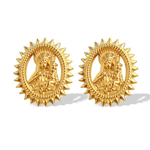 Golden <b>Stud</b> Earrings Star Shape <b>Titanium</b> Steel 18k Plated Retro Style Circular Lines Design - Product Image 5