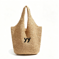 Sacs fourre-tout de plage en paille d'été de haute qualité avec poignée ronde, broderie logo blanc, sac à main en paille, vente en gros