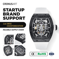 Montre mécanique pour homme CRONUSART en fibre de carbone, cadran squelette transparent, boîtier tonneau, bracelet en caoutchouc 20 mm, étanche 5 ATM, réserve de marche