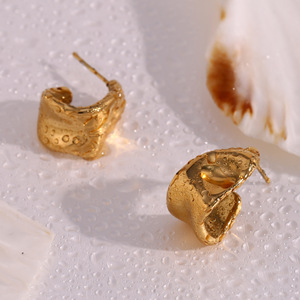 Boucles d'oreilles créoles en <span class=keywords><strong>acier</strong></span> inoxydable pour femmes, forme trapèze géométrique abstraite, boucles d'oreilles originales pour femmes - Product Image 3