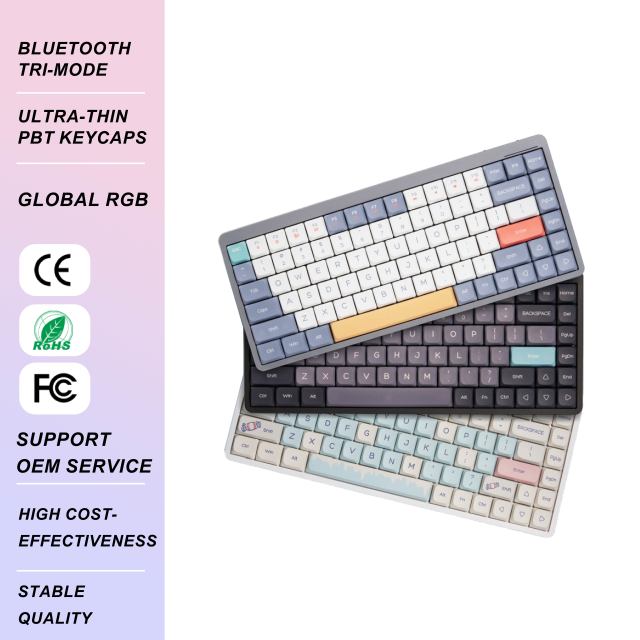 Wireless Tri-Mode PBT Mechanical Keyboard RGB Backlit Customizable Red/Blue Low-Profile Quiet Keys New for Laptop Office Use