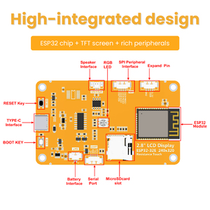 Mô-đun hiển thị ESP32-32E 2.8 inch thiết kế tích hợp cao với Vỏ Acrylic không có màn hình cảm ứng - Product Image 5
