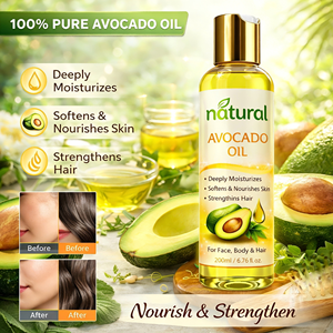 Aceite de Aguacate Natural Personalizado de Grado Cosmético, Aceite Vegetal Hidratante y Nutritivo <span class=keywords><strong>para</strong></span> <span class=keywords><strong>el</strong></span> Cuidado de la Piel, <span class=keywords><strong>el</strong></span> Cabello y Masajes - Product Image 1