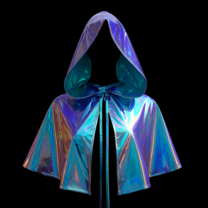 Cape à capuche réactive aux UV, brillante, métallique, holographique, pour adulte, pour fêtes, clubs, cosplay, carnaval, déguisements de diable - Product Image 4