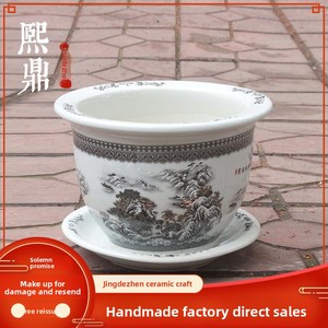 Grand pot à fleurs en céramique de Jingdezhen, style chinois, durable, avec décor en surglaze Famille Rose représentant une scène de neige, idéal pour la plantation en jardin. - Product Image 2