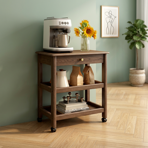 Chariot de rangement multifonctionnel en bois massif avec roulettes, design rustique, mobilier moderne pour la maison, utilisation dans le salon - Product Image 3