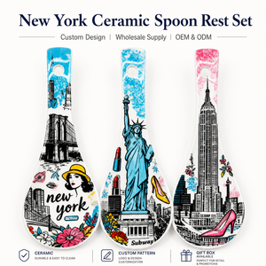 Recuerdo Turístico de Nueva York, EE. UU., Reposacucharas Grande de Cerámica para Cocina, Diseño de la Estatua de la Libertad y el Empire State Building, OEM, ODM, Personalizado - Product Image 1