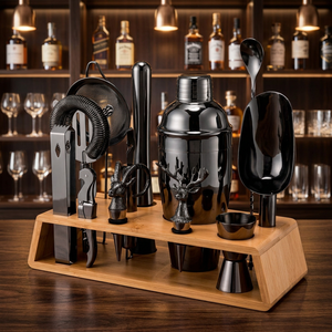 Ensemble d'outils de barman en acier inoxydable plaqué argent/cuivre, best-seller, avec support en bambou écologique Rudra - Product Image 2
