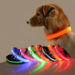 Collar LED recargable por USB para perro, accesorio que brilla en la oscuridad, de poliéster, resistente al agua, para mascotas, seguridad, caminar por la noche