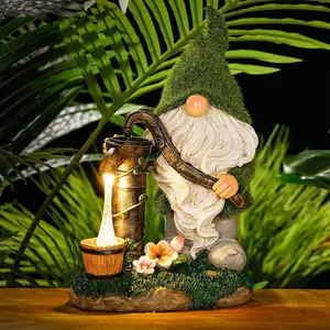 Estátua de resina para artesanato de jardim, figuras de gnome em resina com luzes, decoração impermeável para gramado de jardim