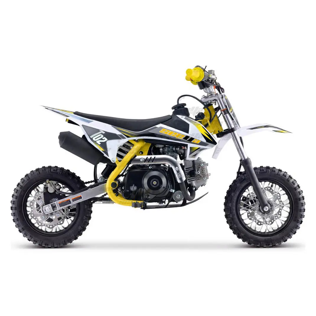 Nouveau vélo pit bike jaune 70cc 4 temps entièrement automatique pour enfants débutants dirt bike cross moto T02 avec CE