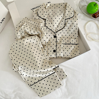 Setelan Loungewear Lengan Panjang Motif Polka Dot Minimalis Elegan untuk Musim Panas - Foto Produk Sebenarnya