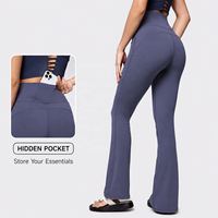 Pantalones de Yoga Acampanados para Mujer, Cintura Alta, Corte 3D, Bolsillo Oculto, Nailon y Spandex, Transpirables, Elásticos, Leggings para Yoga, Gimnasio, Pilates