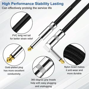 Gümrükleme 3m 10FT 1/4 inç TS gitar enstrüman kablosu düz dik açı 6.35mm Stereo ses kablosu elektrik gitar için - Product Image 4