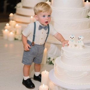 Setelan Celana Pendek Suspender Dua Potong untuk Bayi Laki-laki Gaya Eropa Amerika, Pakaian Musim Panas, Setelan <span class=keywords><strong>Gentleman</strong></span>, Warna Solid - Product Image 1