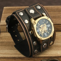 Venta de fábrica estilo Retro primera capa pulsera de cuero genuino correa de reloj personalidad remache atmosférico correa de reloj ancha para hombres